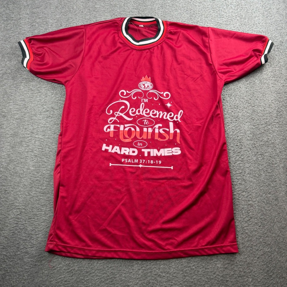 Unbranded Graphic Ringer Tee Men's Large Red Psalm 37:18-19 Religious Shirt